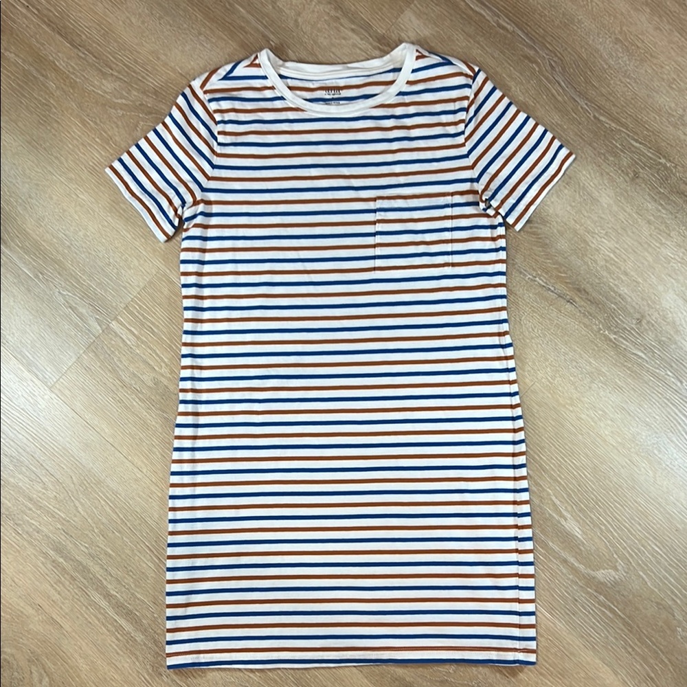 a.n.a Striped‎ Short Sleeve T-Shirt Dress Cotton Blue Brown Casual Comfy Women S